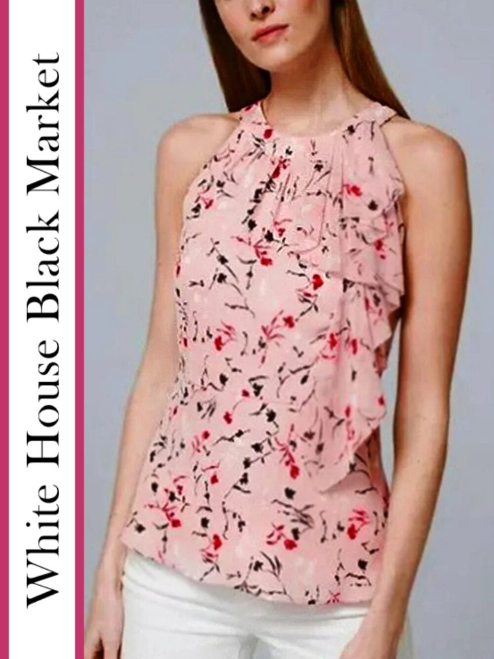 WHBM | Ruffle Trim Floral Haltertop Blouse